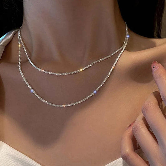 Silver Color Sparkling Necklace For Women Trendy Clavicle Chain Choker Girls