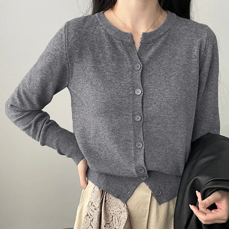 Fashion Women's Thin Fleece Knit Loose Short Cashmere Sweater Round Neck