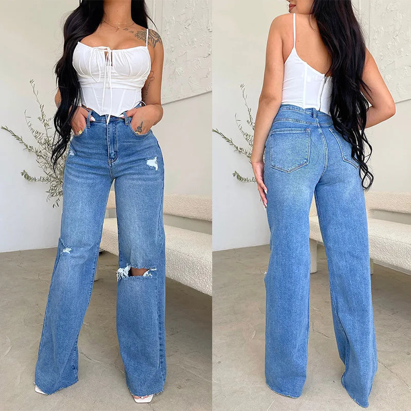 Women Jeans Wide Leg Pants Denim High Waist