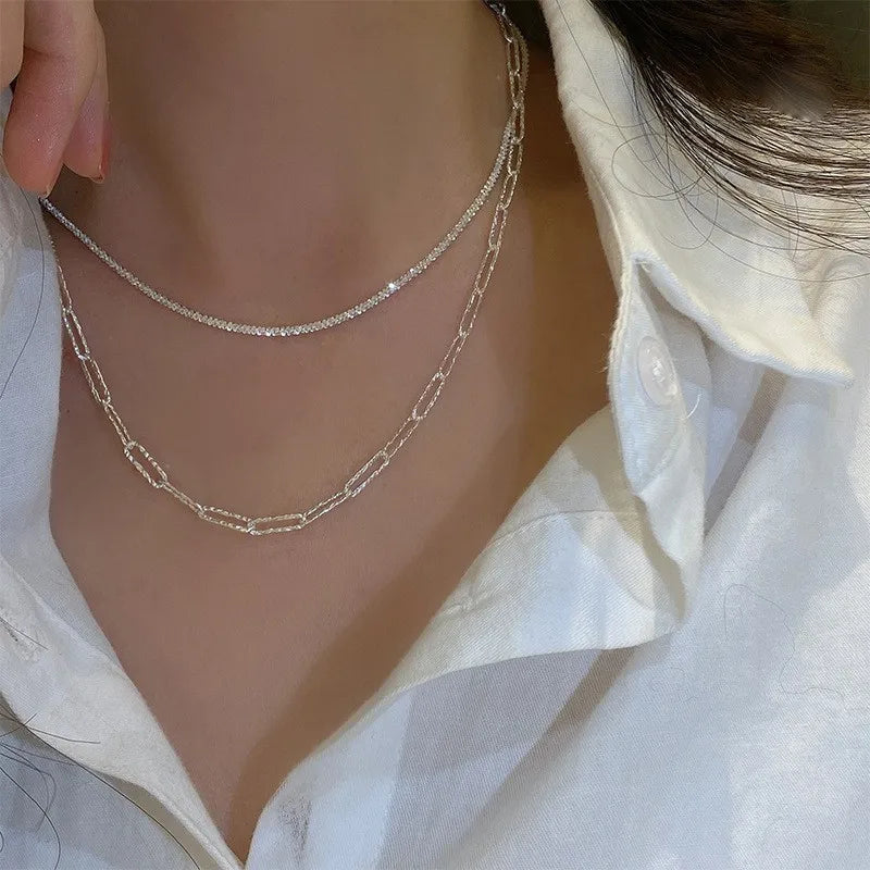 Silver Color Sparkling Necklace For Women Trendy Clavicle Chain Choker Girls