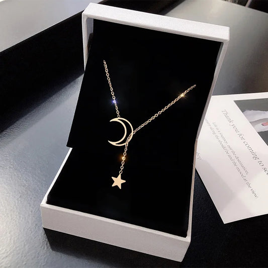 New Simple Moon Star Pendant Choker Necklace  Gold Color