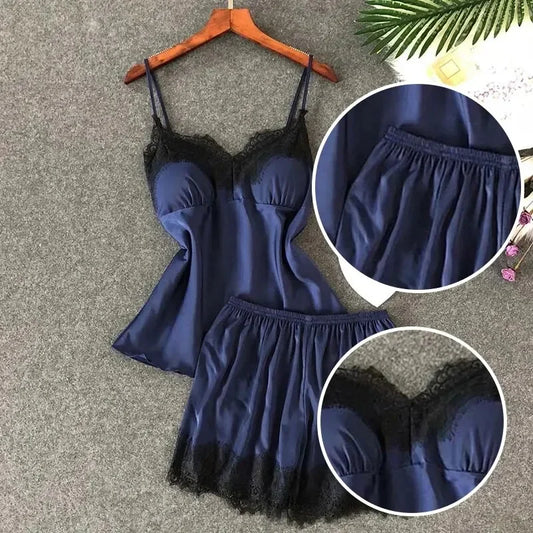 Two PCS New Summer Women's V-Neck Sexy Lace Pajama Set