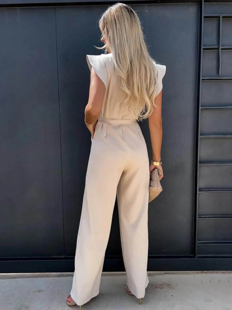 Short Sleeve Wide Leg Jumpsuit For Women