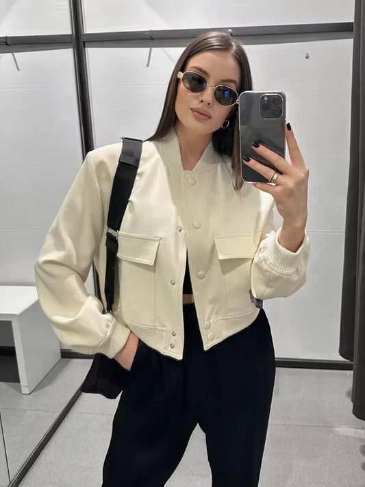 Women Fashion With Pockets Bomber Jacket Coats