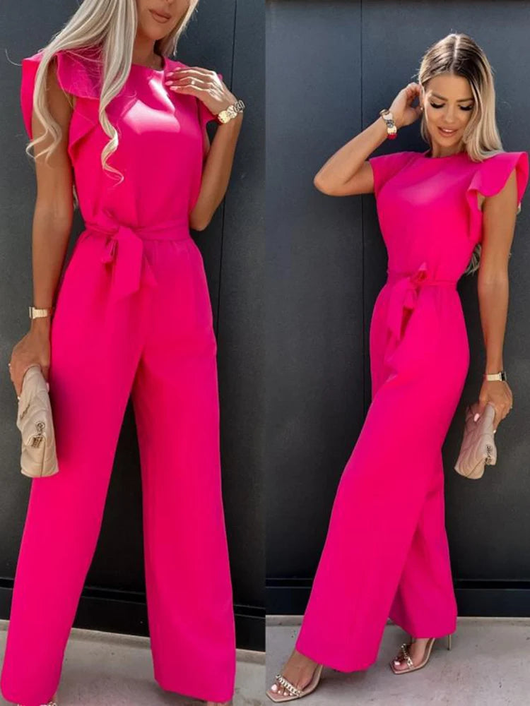 Short Sleeve Wide Leg Jumpsuit For Women