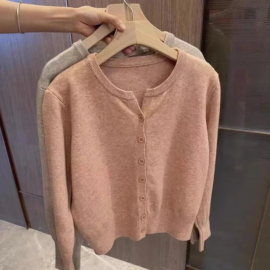 Fashion Women's Thin Fleece Knit Loose Short Cashmere Sweater Round Neck