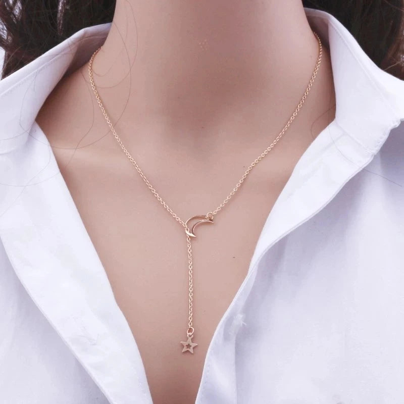 New Simple Moon Star Pendant Choker Necklace  Gold Color