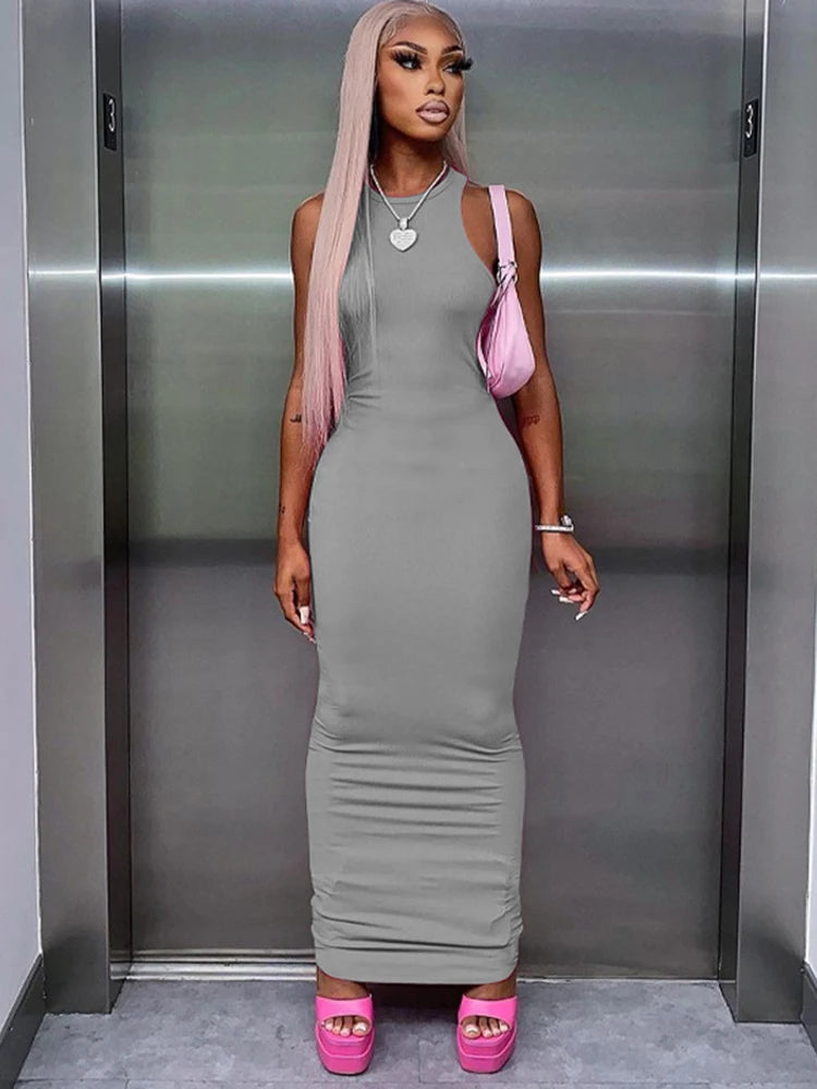 Hugcitar Ribbed Sexy Sleeveless Bodycon