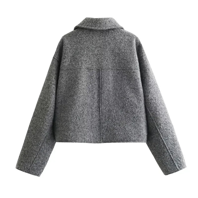 Autumn Winter Cropped Jacket for Women Short Coat Tweed Jacket Zip Crop