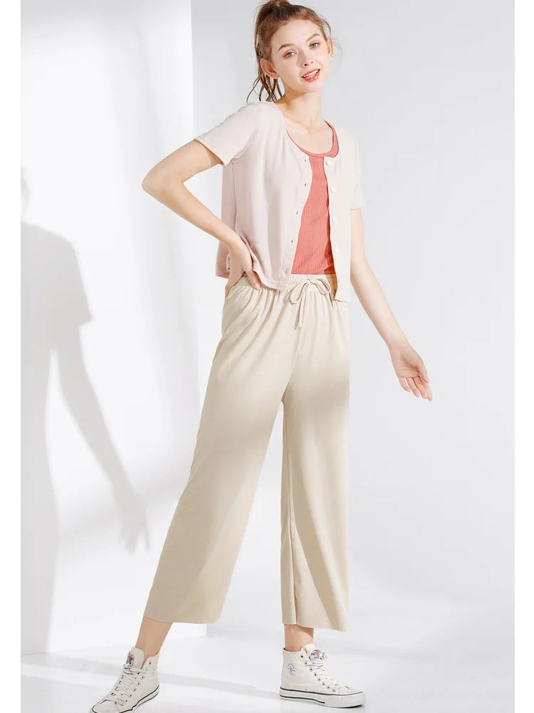 Women Ankle-Length Wide Leg Pants Casual Summer